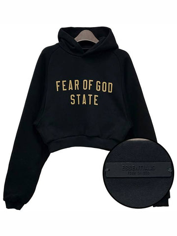 Women s Logo Fleece Crop Hooded Sweatshirt Black 192BT247350FW - FEAR OF GOD ESSENTIALS - BALAAN 1