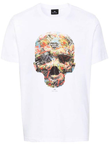 Skull Sticker Print Cotton Short Sleeve T-Shirt White - PAUL SMITH - BALAAN 1