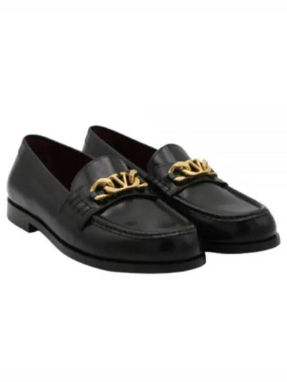 V Logo Chain Leather Loafers Black - VALENTINO - BALAAN 2