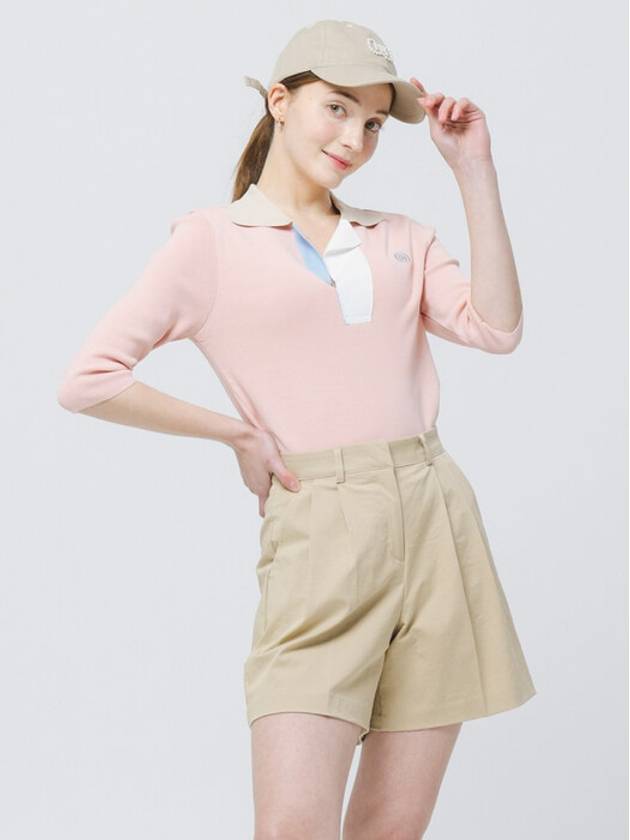 Cool Tetched Open Neck Light Pink Shirt Collar Knit DO3222PO31-1 - DOYOUKNOWMC GOLF WEAR - BALAAN 1