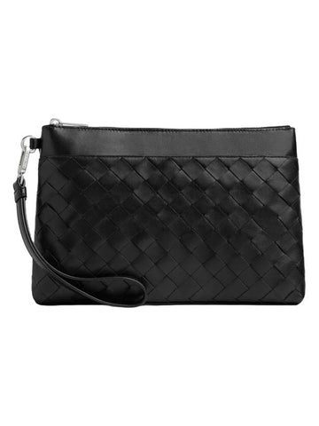 Intrecciato Prism Leather Clutch Black - BOTTEGA VENETA - BALAAN 1