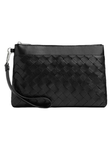 Intrecciato Prism Leather Clutch Black - BOTTEGA VENETA - BALAAN 1