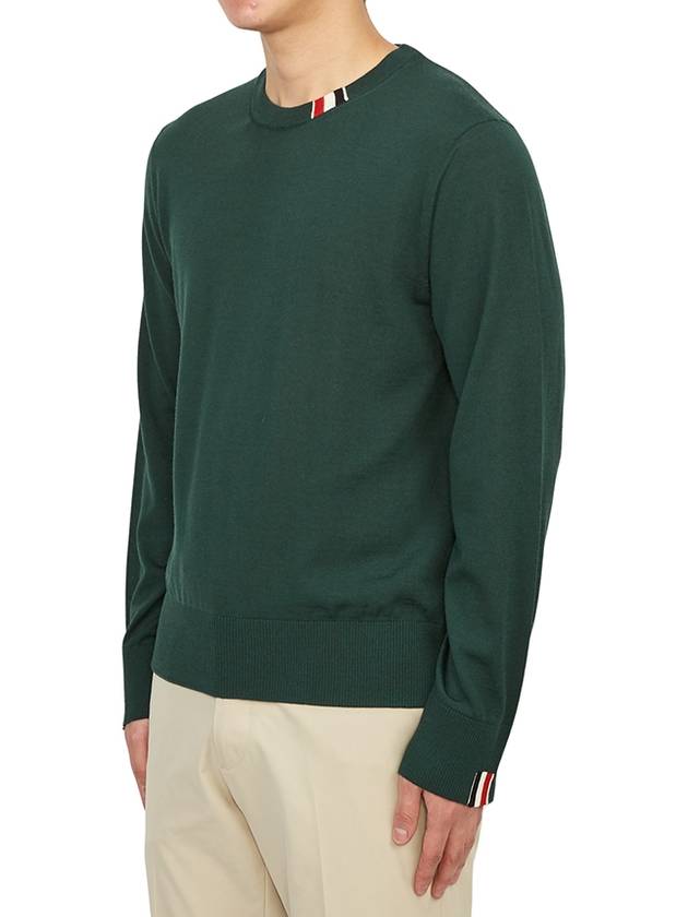 Intarsia Stitch Crew Neck Merino Wool Knit Top Green - THOM BROWNE - BALAAN 3