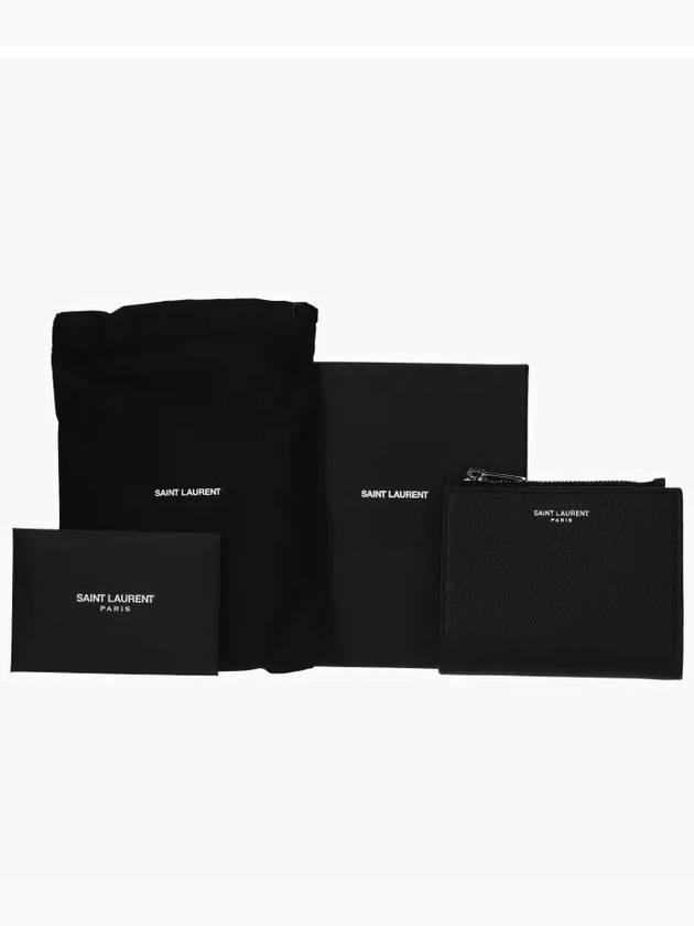 Grain de Poudre Embossed Leather Zipper Card Wallet Black - SAINT LAURENT - BALAAN 5