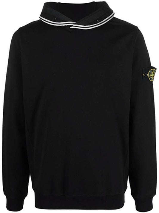 Garment Dyed Cotton Stretch Fleece Hoodie Black - STONE ISLAND - BALAAN 2