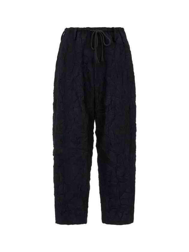 Yohji Yamamoto HOMME String Waist Wrinkle Wool Pants Black - YOHJI YAMAMOTO - BALAAN 1