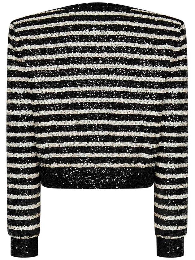 Black And White Cropped Striped Jacket In All-Over Sequins Fabric Woman - BALMAIN - BALAAN 2