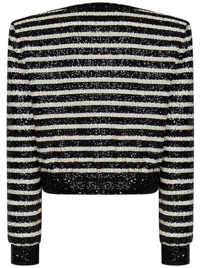 Black And White Cropped Striped Jacket In All-Over Sequins Fabric Woman - BALMAIN - BALAAN 2