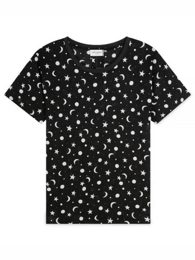 Women's Star Print Cotton Short Sleeve T-Shirt Black - SAINT LAURENT - BALAAN 2