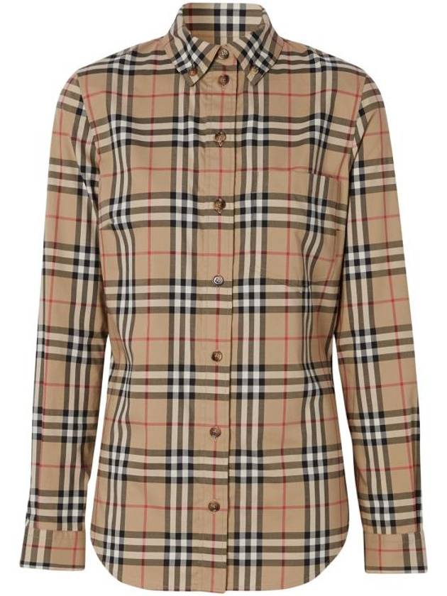 Button Down Collar Vintage Check Stretch Cotton Long Sleeve Shirt Beige - BURBERRY - BALAAN 8