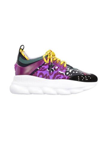 Chain Reaction Leopard Low Top Sneakers Purple Black - VERSACE - BALAAN 1