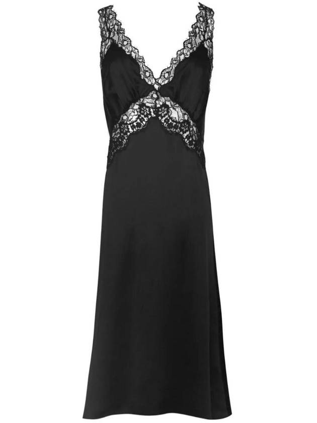 Women's Slip V-Neck Silk Long Dress Black - SAINT LAURENT - BALAAN 1