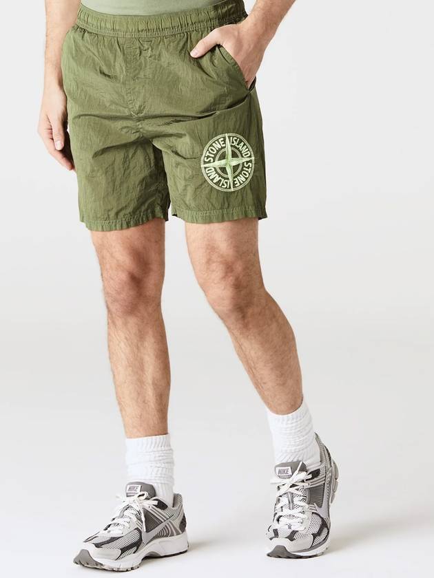 Embroidered Logo Swim Shorts Khaki - STONE ISLAND - BALAAN 5