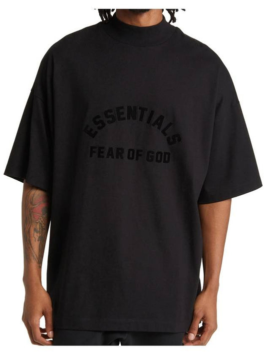 Logo Print High Neck Short Sleeve T-Shirt Black - FEAR OF GOD ESSENTIALS - BALAAN 2