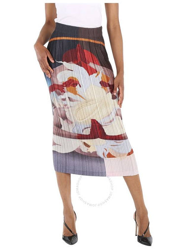 Burberry Ladies Multicolor Meditation Print Satin Plisse Midi Skirt, Brand Size 14 (US Size 12 ) - BURBERRY - BALAAN 1