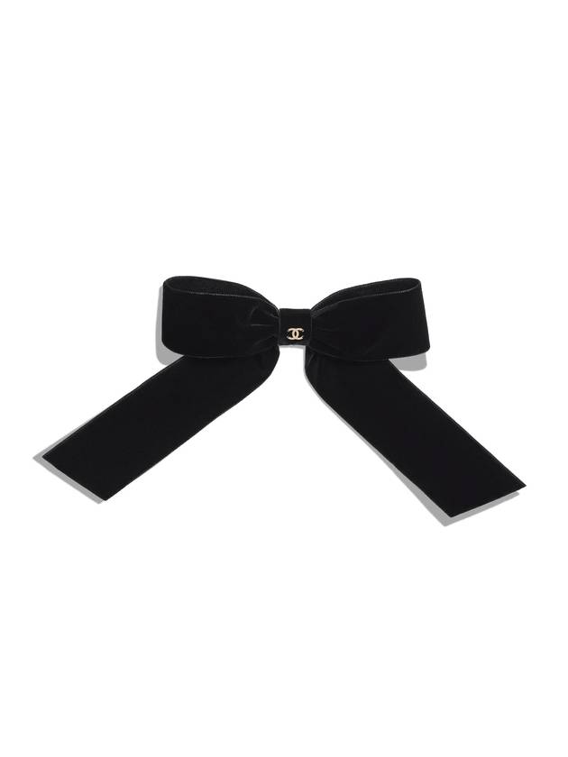 CC Logo Ribbon Bow Velvet Hairpin Black - CHANEL - BALAAN 1