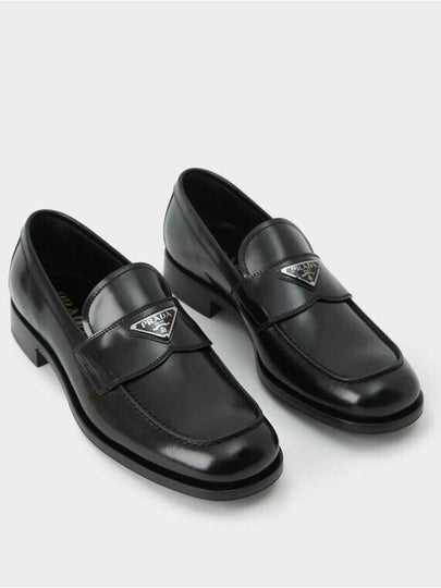 Men's Triangle Logo Leather Loafers Black - PRADA - BALAAN 2