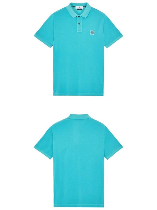 Men's Logo Patch Cotton Short Sleeve Polo Shirt Aqua Blue - STONE ISLAND - BALAAN 5