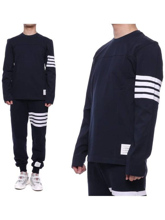 Men's Diagonal Armband Cotton Long Sleeve T-Shirt Navy - THOM BROWNE - BALAAN 2