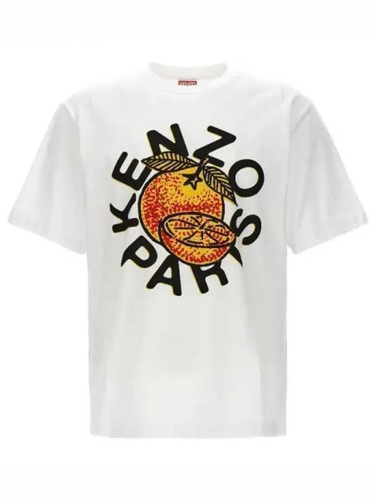 Orange Print Classic Cotton Short Sleeve T-Shirt White - KENZO - BALAAN 2