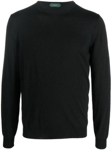 Slim Fit Crew Neck Flexwool Knit Top Black - ZANONE - BALAAN 1