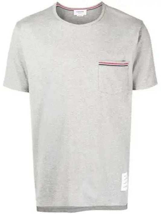 Men's Medium Weight Jersey Tipped Pocket Crewneck Short Sleeve T-Shirt Light Grey - THOM BROWNE - BALAAN 2