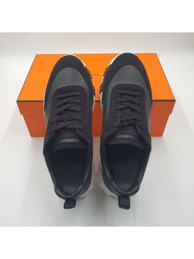 Bouncing Calfskin Suede Goatskin Low Top Sneakers Black - HERMES - BALAAN 5