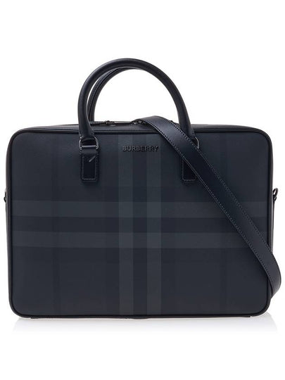 Check Print Leather Brief Case Charcoal - BURBERRY - BALAAN 2