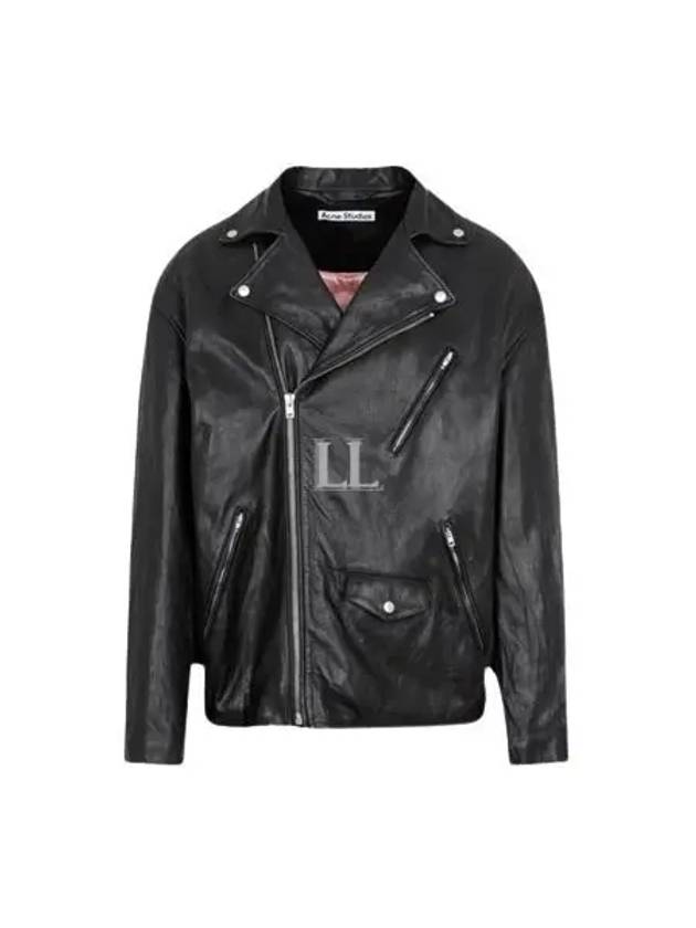 Off Centre Zip Leather Biker Jacket Black - ACNE STUDIOS - BALAAN 2