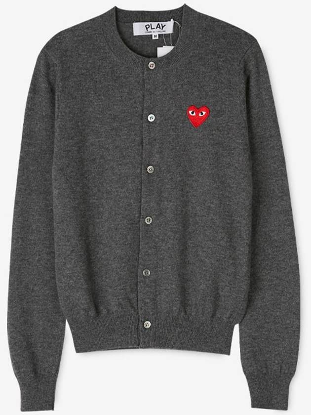 Play Red Wappen Wool Cardigan Charcoal Gray - COMME DES GARCONS - BALAAN 4