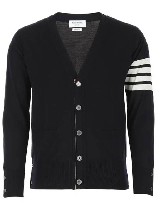 Men's Sustainable Classic Diagonal Wool Cardigan Navy - THOM BROWNE - BALAAN 3