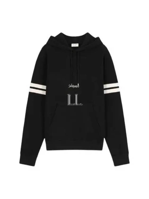 Embroidered Logo Hoodie Black - SAINT LAURENT - BALAAN 2