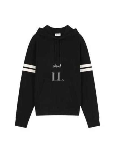 Embroidered Logo Hoodie Black - SAINT LAURENT - BALAAN 2