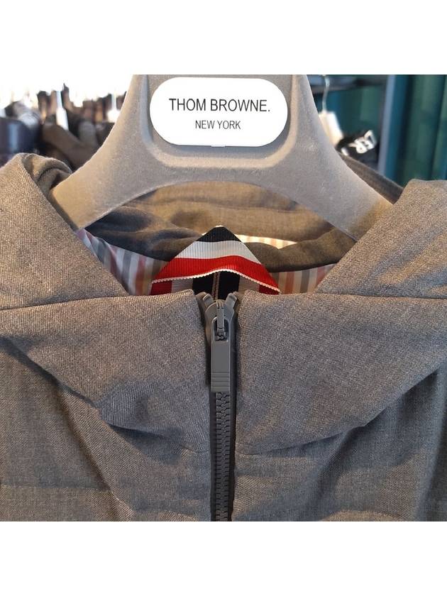 Men's Down Field Twill Hooded Padding Medium Grey - THOM BROWNE - BALAAN 4