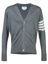 Men's Classic V-neck Merino Wool Cardigan Medium Grey - THOM BROWNE - BALAAN 2