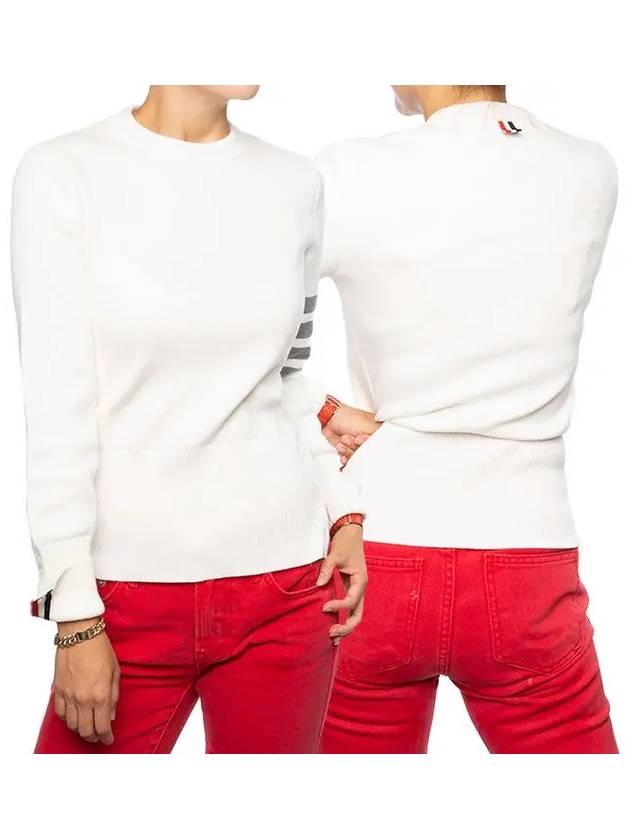 Milano Stitch Crewneck 4-Bar Cotton Crepe Knit Top White - THOM BROWNE - BALAAN 2