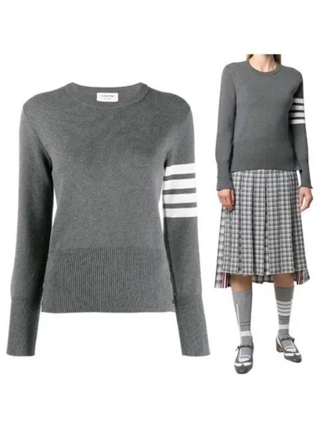 Milano Stitch Crewneck 4-Bar Cotton Crepe Knit Top Grey - THOM BROWNE - BALAAN 2