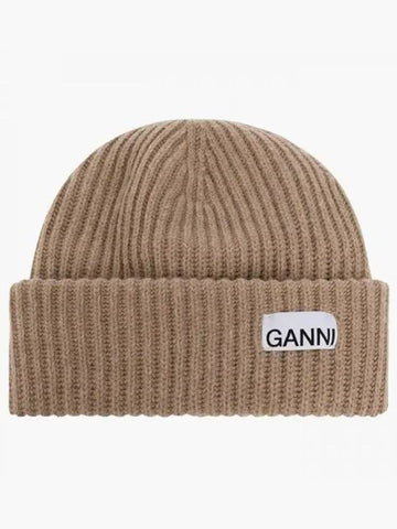 A4429 Logo Tab Wool Beanie Hat 1008542 - GANNI - BALAAN 1