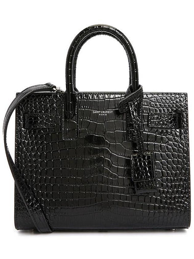 Sac De Jour Nano in Embossed Crocodile Shiny Leather Tote Bag Black - SAINT LAURENT - BALAAN 1