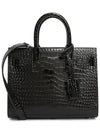 Sac De Jour Nano in Embossed Crocodile Shiny Leather Tote Bag Black - SAINT LAURENT - BALAAN 1