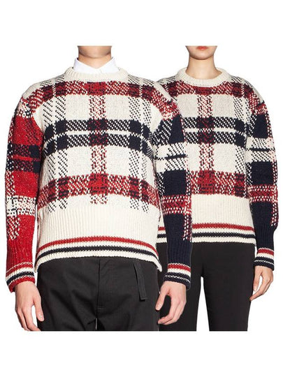 Tartan Check Jacquard Wool Mohair Knit Top Red Beige - THOM BROWNE - BALAAN 2