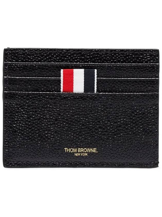 Pebble Grain Leather Stripe Note Compartment Card Wallet Black - THOM BROWNE - BALAAN 2