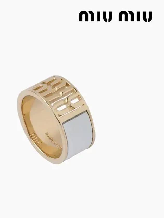 Logo Enamel Metal Ring Gold White - MIU MIU - BALAAN 3