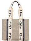 Woody Canvas Medium Tote Bag White Navy - CHLOE - BALAAN 3