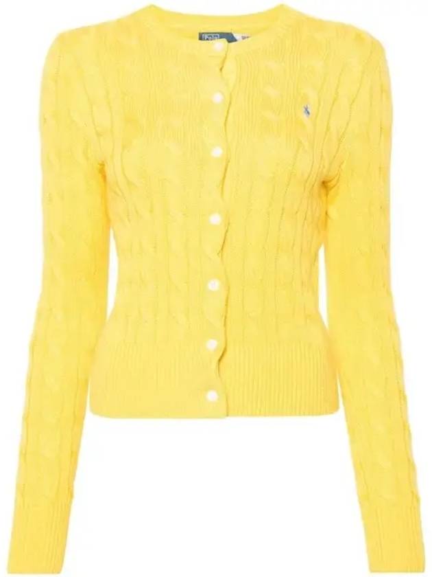 Women's Embroidered Logo Pony Cable Cardigan Yellow - POLO RALPH LAUREN - BALAAN 2