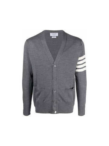 Men's Sustainable Classic Diagonal Wool Cardigan Medium Grey - THOM BROWNE - BALAAN 1