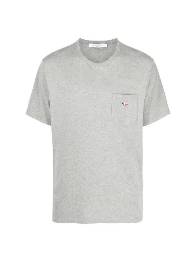 Tricolor Fox Patch Classic Pocket Short Sleeve T-Shirt Grey Melange - MAISON KITSUNE - BALAAN 3