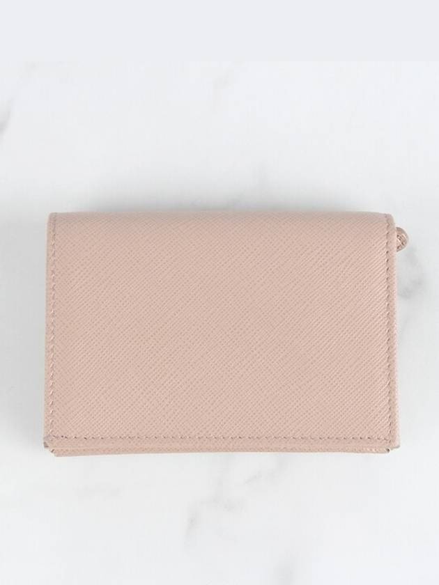 Triangular logo half wallet pink beige - PRADA - BALAAN 4