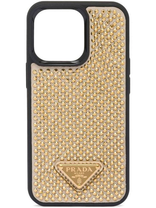 triangle logo rhinestone iPhone 13 Pro Max case gold - PRADA - BALAAN 2