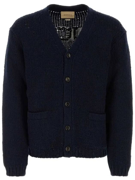 Intarsia Knit Wool Cardigan Navy - GUCCI - BALAAN 2